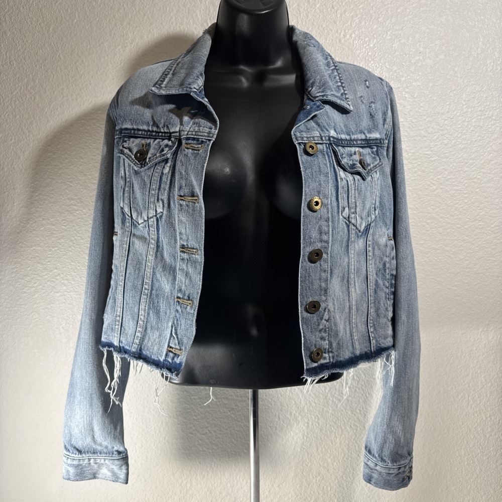 Pistola Saba Fitted Trucker Denim Jean Jacket Women's Size Small Destroyed